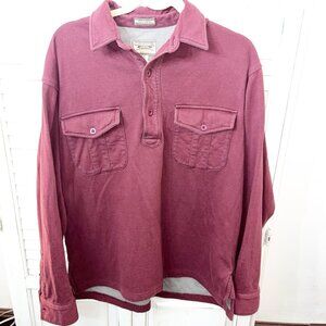 Cabelas Men's Jersey Henley Long Sleeve Collared Shirt Maroon Men’s Large